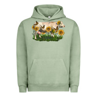 Pigment Oil Green charolais cow with sunflower Urban Hoodie - LillyAllenDesigns