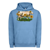 Pigment Pebble Blue charolais cow with sunflower Urban Hoodie - LillyAllenDesigns