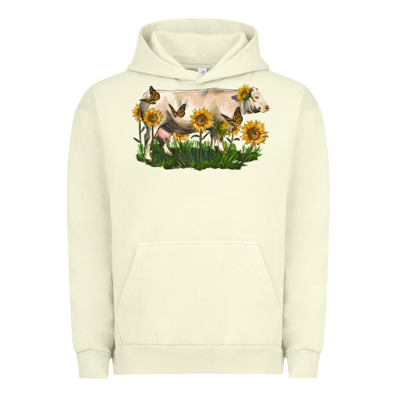 Charolais Cow With Sunflower Urban Hoodie by LillyAllenDesigns | Teevron