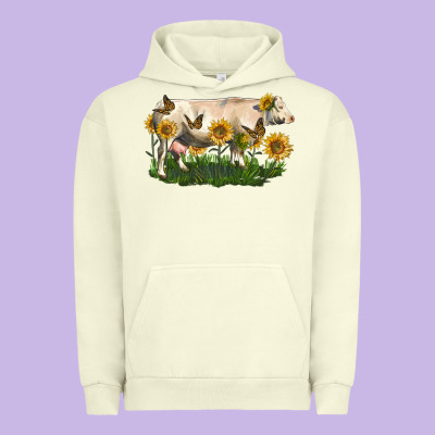 Charolais Cow With Sunflower Urban Hoodie Designed By Lillyallendesigns
