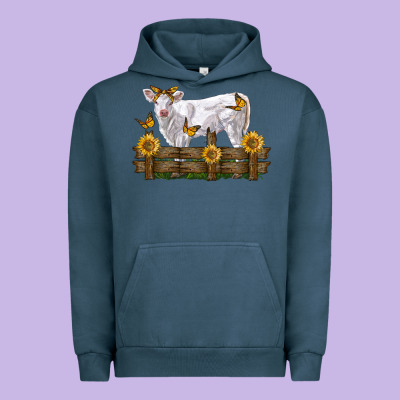 Charolais Calf With Sunflowers Urban Hoodie Designed By Lillyallendesigns
