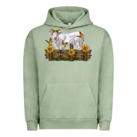 Pigment Oil Green charolais calf with sunflowers Urban Hoodie - LillyAllenDesigns