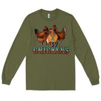 Army Green crazychickens Long Sleeve Tee - CowhideDigitalArt