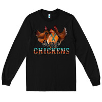 Black crazychickens Long Sleeve Tee - CowhideDigitalArt