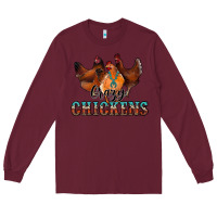 Burgundy crazychickens Long Sleeve Tee - CowhideDigitalArt