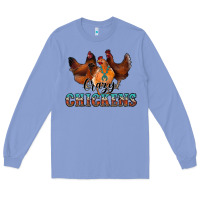 Colony Blue crazychickens Long Sleeve Tee - CowhideDigitalArt