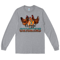 Heather Grey crazychickens Long Sleeve Tee - CowhideDigitalArt