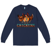 Navy crazychickens Long Sleeve Tee - CowhideDigitalArt