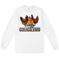 White crazychickens Long Sleeve Tee - CowhideDigitalArt