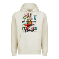 Oatmeal Heather coffee gives me teacher power Premium Hoodie - NancyCooperArtShop