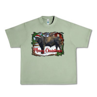 Merry Christmas Black Angus Bull And Farm Urban Heavy Tee | Teevron