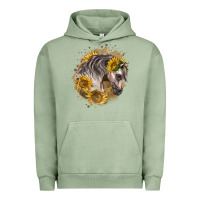 Pigment Oil Green arabian horse with sunflowers Urban Hoodie - LillyAllenDesigns