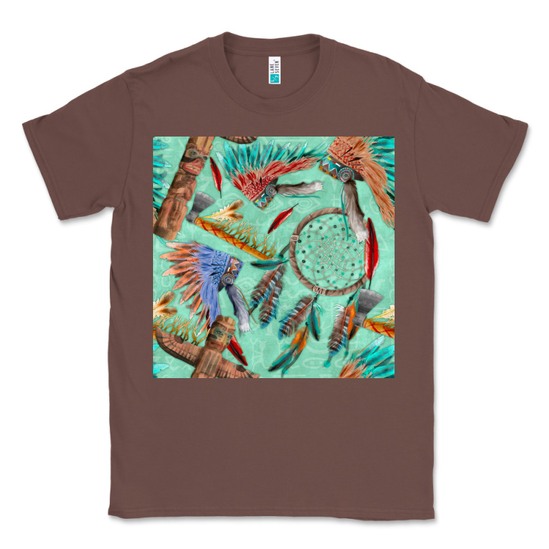 Pipe Tomahawk Dreamcatcher Headdress Seamless Patt Classic Tee by FaDigitalArtStudio | Teevron