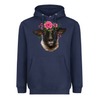 Navy suffolk ewe sheep with floral headdress Heavyweight Hoodie - BarkalooDesign