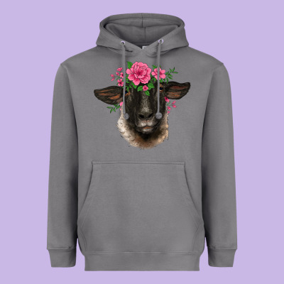 Suffolk Ewe Sheep With Floral Headdress Heavyweight Hoodie Designed By Barkaloodesign