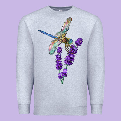 Dragonfly With Lavender Premium Sweatshirt Designed By Lillyallendesigns