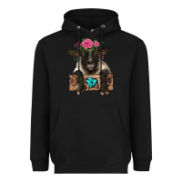 Black suffolk ewe peeking with floral headdress Heavyweight Hoodie - BarkalooDesign