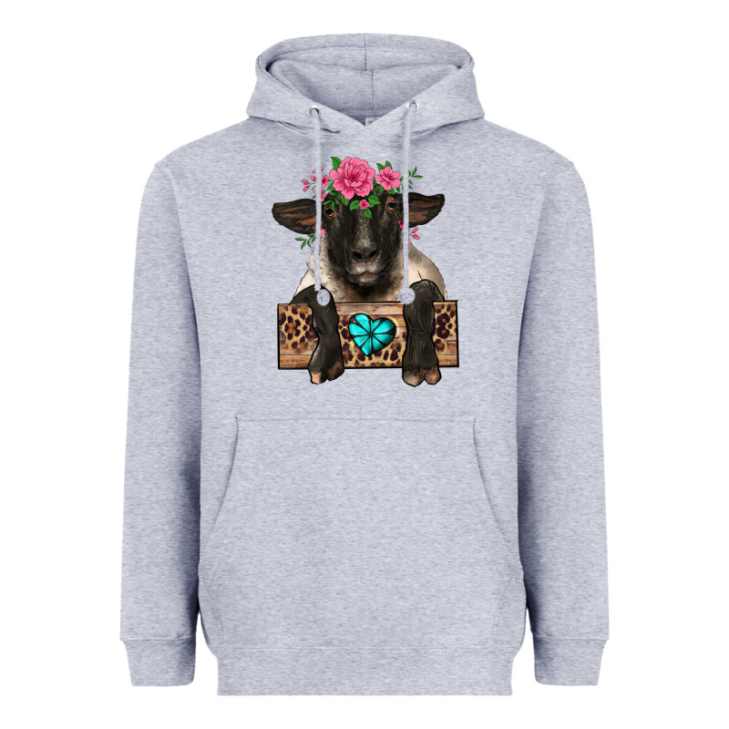 Suffolk Ewe Peeking With Floral Headdress Heavyweight Hoodie by BarkalooDesign | Teevron