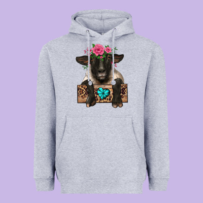 Suffolk Ewe Peeking With Floral Headdress Heavyweight Hoodie Designed By Barkaloodesign