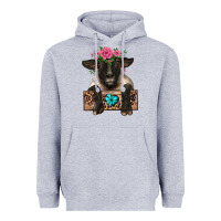 Heather Grey suffolk ewe peeking with floral headdress Heavyweight Hoodie - BarkalooDesign