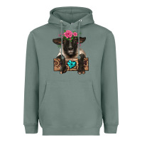 Sage suffolk ewe peeking with floral headdress Heavyweight Hoodie - BarkalooDesign