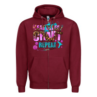Burgundy eat sleep craft repeat Zipper Hoodie - AdoDesignShop