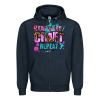 Navy eat sleep craft repeat Zipper Hoodie - AdoDesignShop