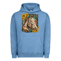 Pigment Pebble Blue appaloosa horse with sunflowers and western background Urban Hoodie - LillyAllenDesigns