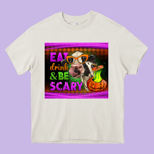 Eat Drink And Be Scary Cow Heavy Core Tee Designed By Lillyallendesigns