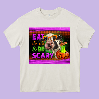 Eat Drink And Be Scary Cow Heavy Core Tee Designed By Lillyallendesigns