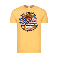 Vintage Mustard land of the free usa because of the brave billie w Vintage Tee - texasbilliewilder