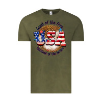 Vintage Olive land of the free usa because of the brave billie w Vintage Tee - texasbilliewilder