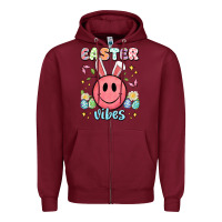 Burgundy easter vibes smiley face Zipper Hoodie - Artiststas