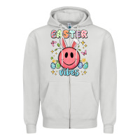 Dove Grey easter vibes smiley face Zipper Hoodie - Artiststas