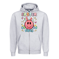 Heather Grey easter vibes smiley face Zipper Hoodie - Artiststas