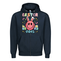 Navy easter vibes smiley face Zipper Hoodie - Artiststas