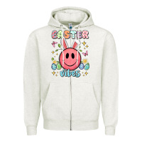 Oatmeal Heather easter vibes smiley face Zipper Hoodie - Artiststas