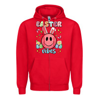 Red easter vibes smiley face Zipper Hoodie - Artiststas
