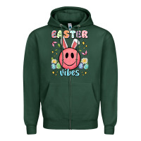Sports Green easter vibes smiley face Zipper Hoodie - Artiststas
