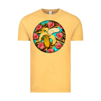 Vintage Mustard banana and strawberries with tiger pattern Vintage Tee - BarkalooDesign