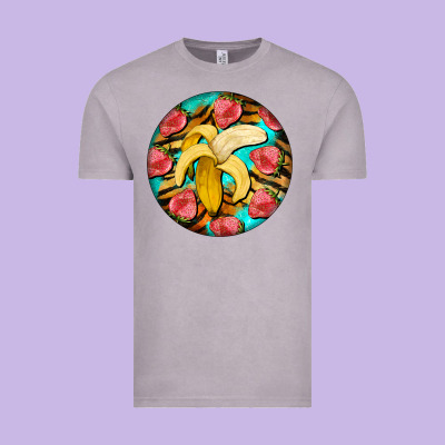 Banana And Strawberries With Tiger Pattern Vintage Tee Designed By Barkaloodesign