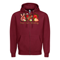 Burgundy peace love strawberry Zipper Hoodie - Artiststas