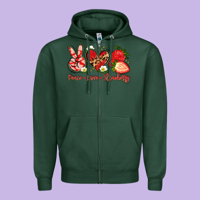 Peace Love Strawberry Zipper Hoodie Designed By Artiststas
