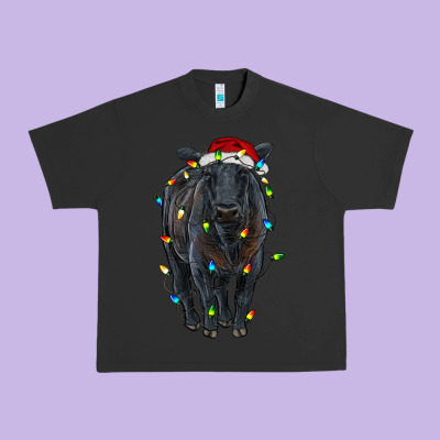 Christmas Black Angus Cattle With Lights Urban Heavy Tee Designed By Ranaportraitstore