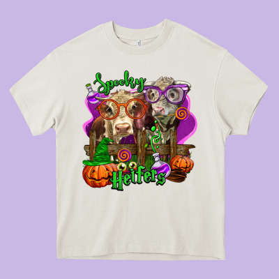 Spooky Halloween Cows Heavy Core Tee Designed By Lillyallendesigns