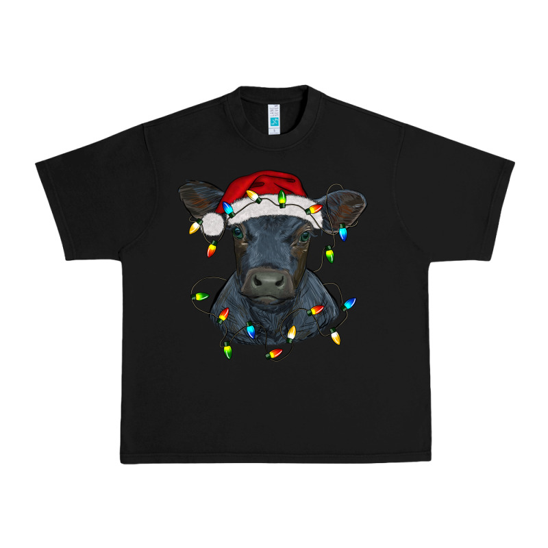 Christmas Baby Black Angus Calf With Lights Urban Heavy Tee by RanaPortraitStore | Teevron