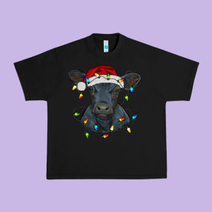 Christmas Baby Black Angus Calf With Lights Urban Heavy Tee Designed By Ranaportraitstore