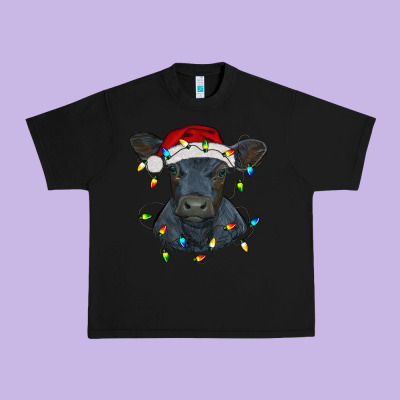Christmas Baby Black Angus Calf With Lights Urban Heavy Tee Designed By Ranaportraitstore