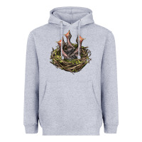 Heather Grey Bird Nest With Baby Birds Heavyweight Hoodie - LillyAllenDesigns