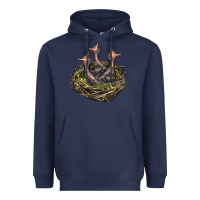 Navy Bird Nest With Baby Birds Heavyweight Hoodie - LillyAllenDesigns